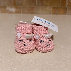 NWT Carters Newborn Pink Unicorn Crochet Booties | Baby Shoes | Knitted Slippers